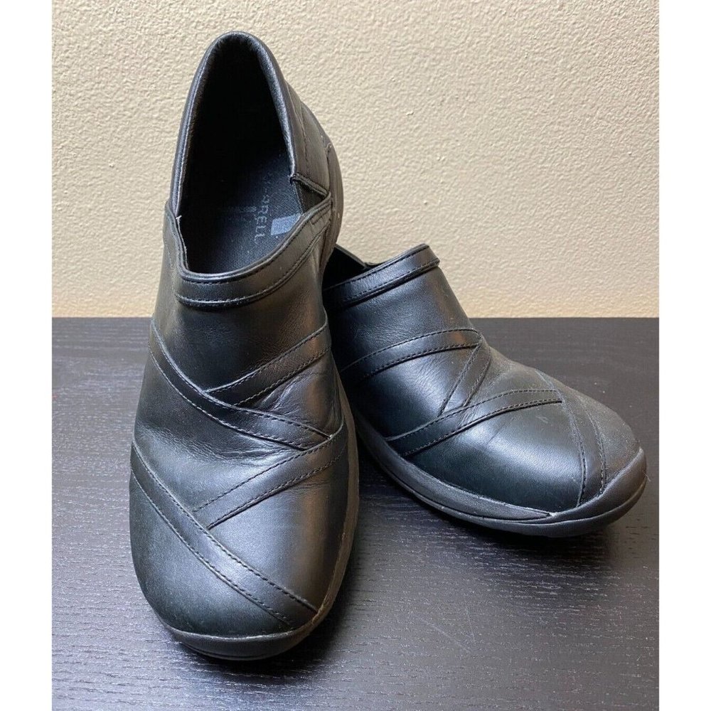 MERRELL Encore Eclipse Smooth Black Leather Shoes Clogs Mocs Women's 10.5